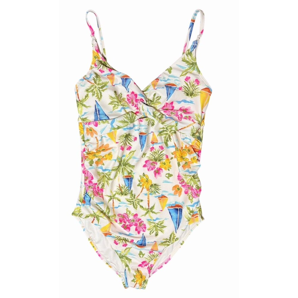 Old Navy Tropical One Piece Swimsuit Palm Floral Back Cut Out Adjustable Strap M